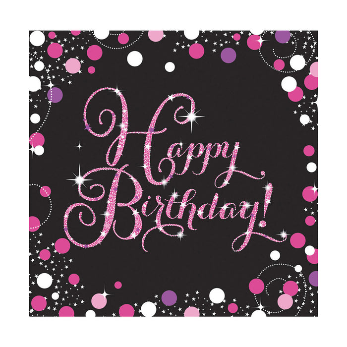 Amscan "Sparkling Celebration" 16 Servietten 33 x 33 cm - Schwarz Pink - 9901182 | Partydeko Geburts