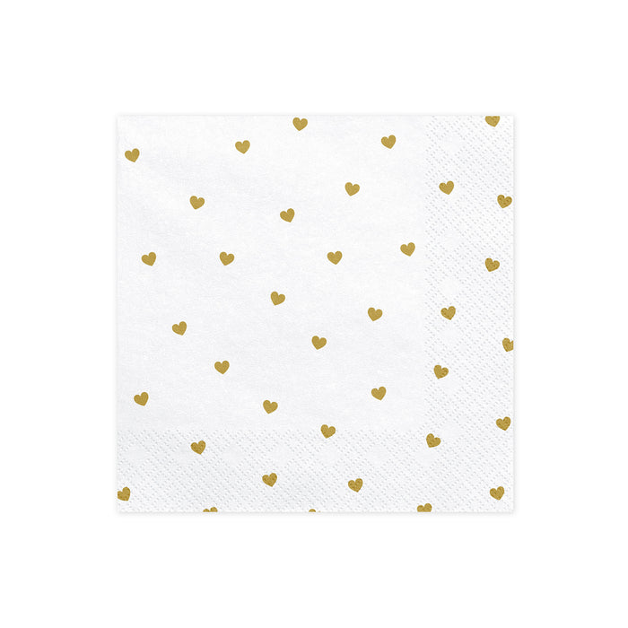 Servietten Herzen weiß-gold | 20 Stück 33 x 33 cm