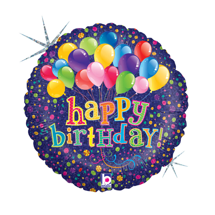 ABC18 Folienballon "Happy Birthday Ballonstrauß" Holo/Glitter | Ø 46 cm