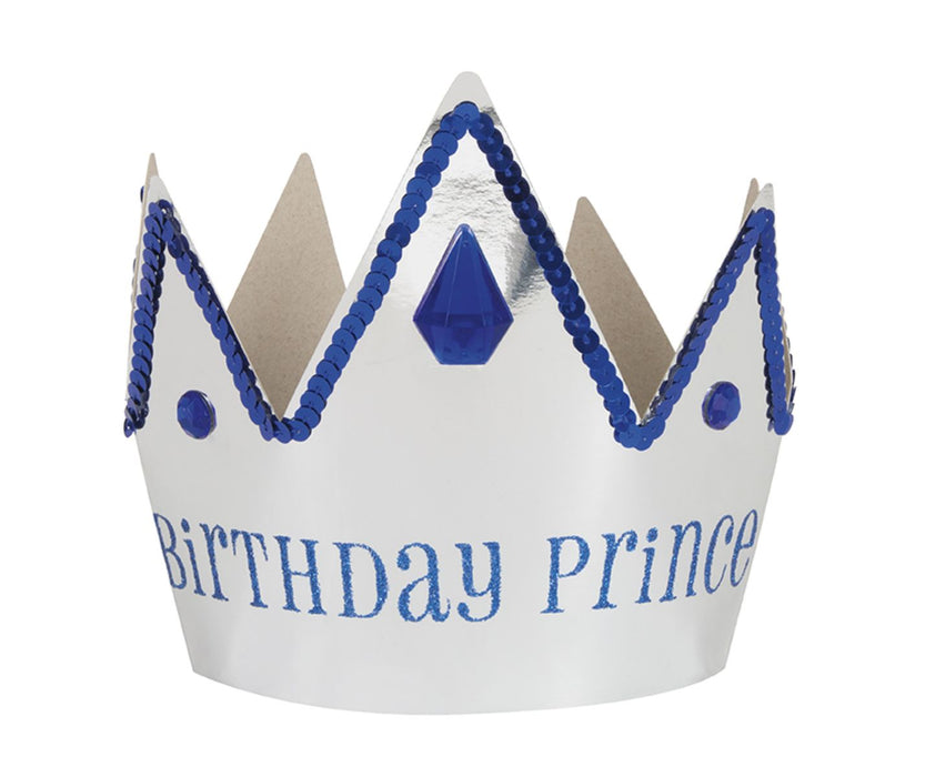 Pappkrone Prince Happy Birthday | Weiß Blau