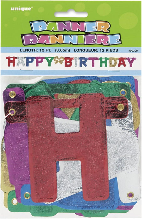 Buchstabengirlande Happy Birthday Bunt Glitter