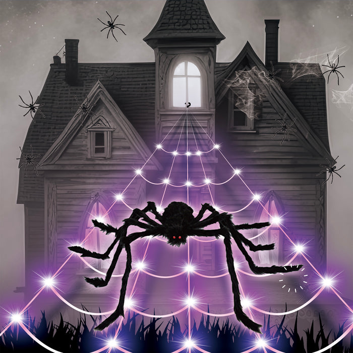 LED Spinnennetz mit Spinne - 5 m | Halloween
