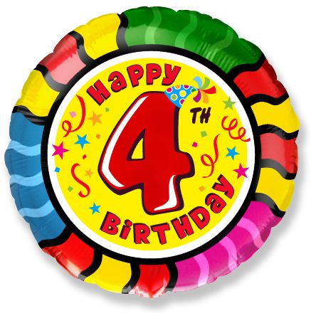 ABC18 Folienballon "Happy 4th Birthday" | Ø 45 cm