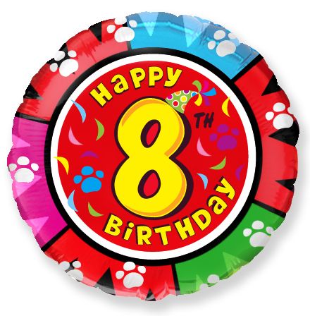 ABC18 Folienballon "Happy 8th Birthday" | Ø 45 cm
