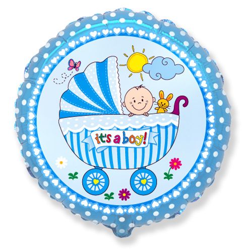 ABC18 Folienballon Buggy "It's a boy" | Ø 45 cm Blau