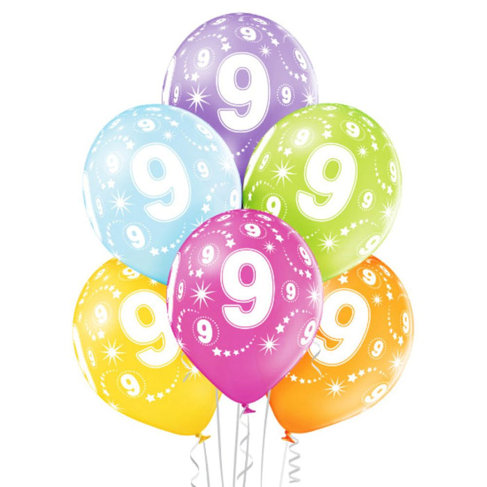 Luftballon Ø30cm Geburtstag #9 | 6 Stk. Bunt