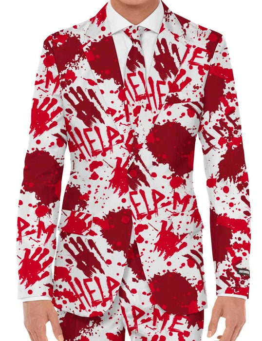 Halloween Designer Anzug "Blutflecken" 3-tlg. - Herren Kostüm | Rot Weiß