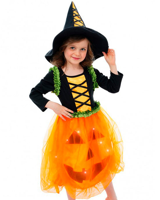 Hexe Kostüm "Pumpkin" für Mädchen - mit LED | Schwarz Orange