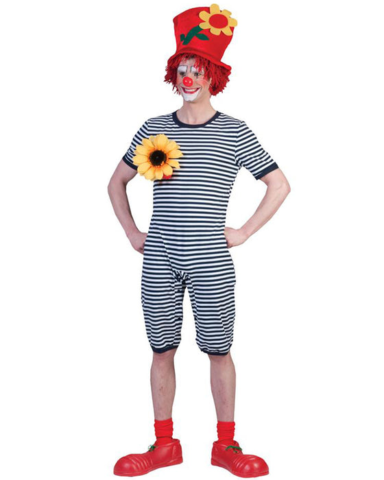 Ringel Badeanzug zum Clown Kostüm für Erwachsene | Blau Weiß