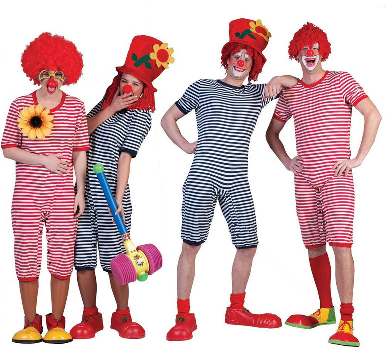 Ringel Badeanzug zum Clown Kostüm für Erwachsene | Blau Weiß