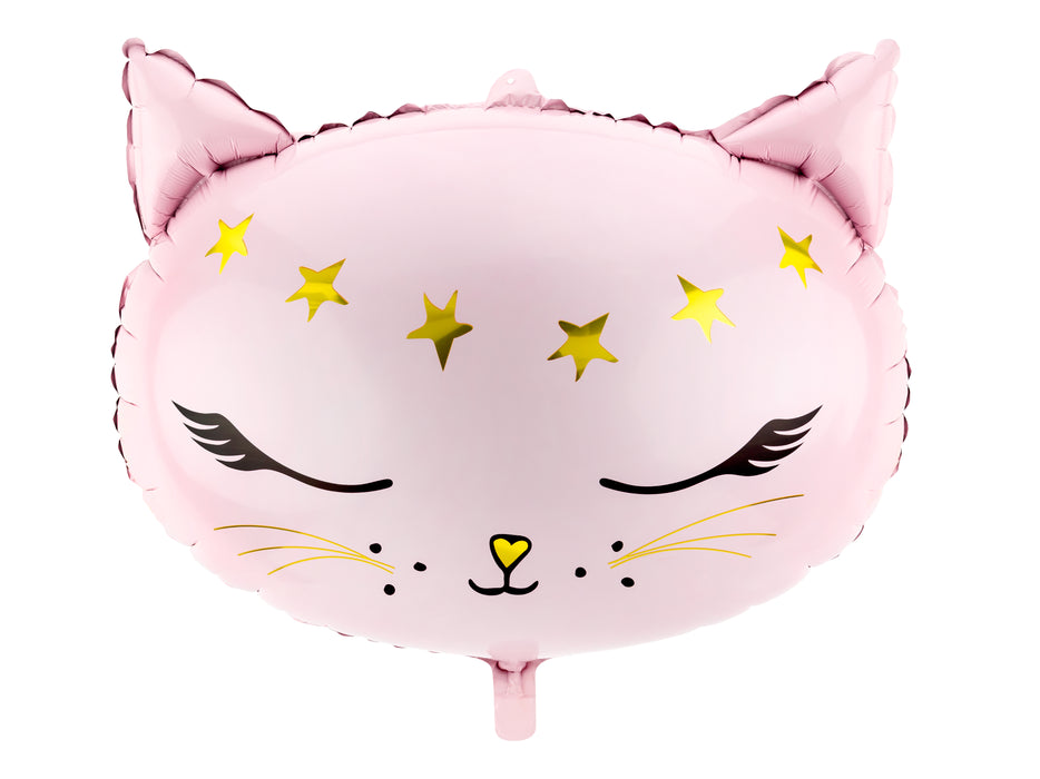 Shape Folienballon "Katze mit Sternen" Rosa/Gold | 48 x 36cm