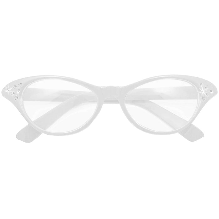 Fifties Cateye Brille "Diamond" mit Strass | Weiß