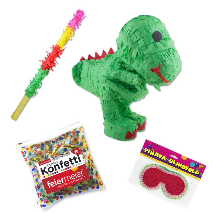feiermeier Dino-Pinata Set für Kindergeburtstag – mit Schläger, Maske & Konfetti