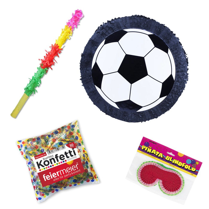 feiermeier Fußball-Pinata Set für Kindergeburtstag – mit Schläger, Augenmaske & Konfetti