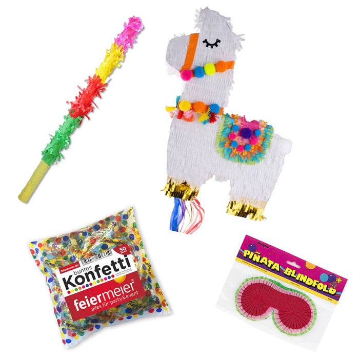 feiermeier Lama-Pinata Set für Kindergeburtstag – mit Schläger, Maske & Konfetti