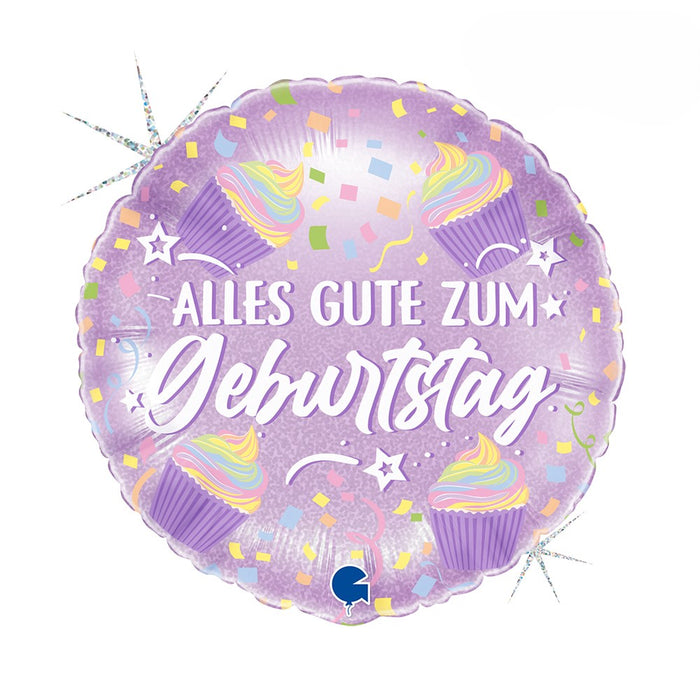 ABC18 Folienballon "Alles Gute zum Geburtstag" Glitter Cupcakes | Ø 46 cm