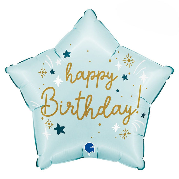 ABC18 Folienballon Stern "Happy Birthday" Blau | 46 cm
