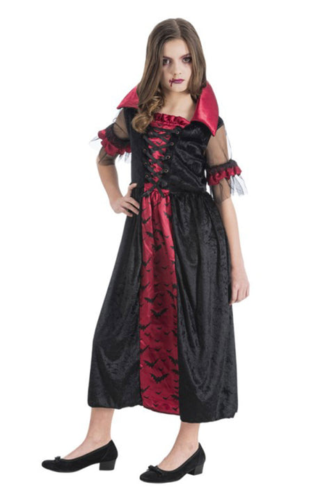 Vampir Kostüm "Tessa" für Mädchen - Kleid mit Fledermäusen | Schwarz Rot