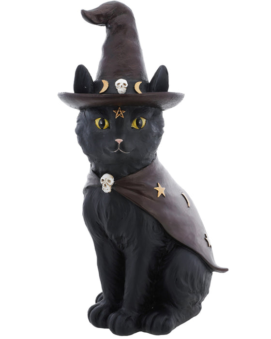 Halloween Dekofigur "Schwarze Katze mit Hut" | Salem Hexen Dekoration