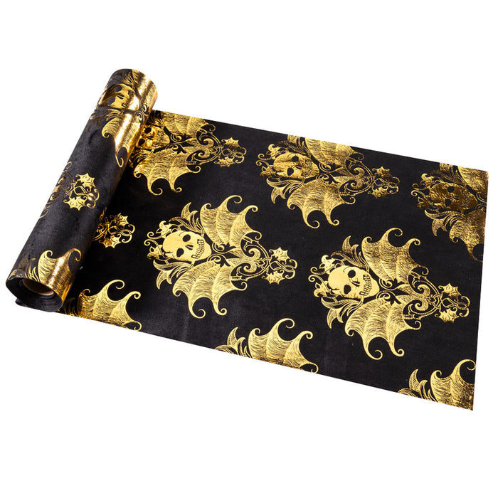 Halloween Tischläufer "Totenkopf Barock" - 28 x 300 cm | Schwarz Gold