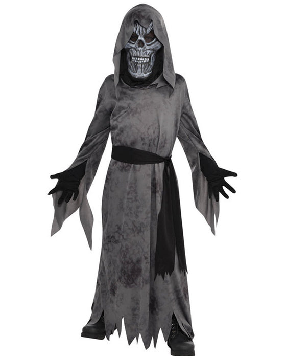 Gruseliger Geist Kinderkostüm "Ghostly Ghoul" mit Skelett Maske | Grau