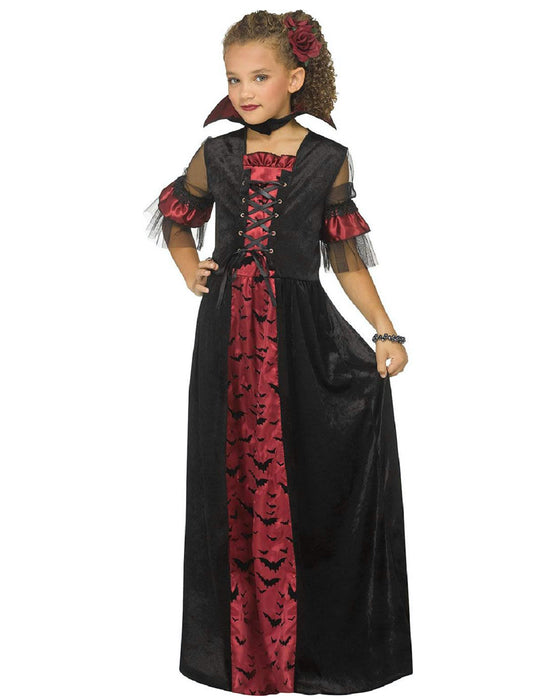 Vampir Kostüm "Tessa" für Mädchen - Kleid mit Fledermäusen | Schwarz Rot