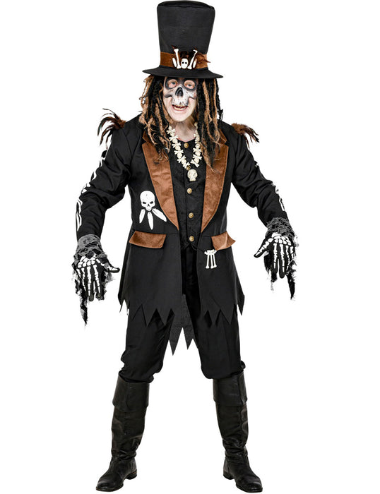 Halloween Kostüm "Voodoo Priester" für Herren | Geister Hexer Anzug mit Hut - Schwarz