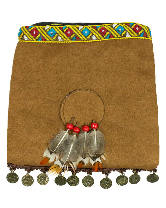 Indianer Handtasche mit Federn und Münzen - Braun