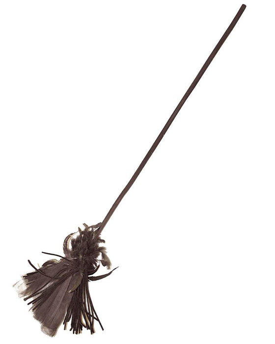 Schwarzer Hexenbesen mit Federn - 135 cm | Zubehör Hexenkostüm