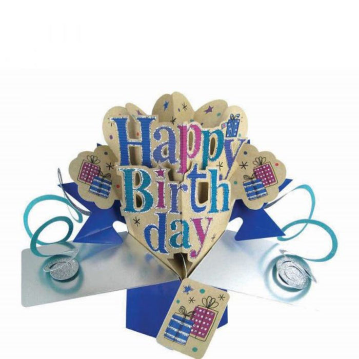 Grußkarte PopUp "Happy Birthday" Blau