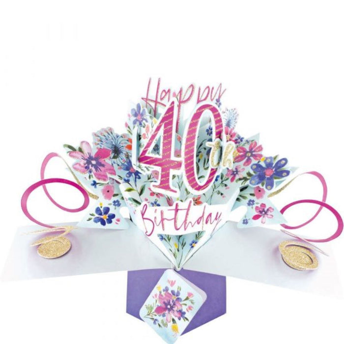 Grußkarte PopUp "Happy 40th Birthday" Blumen
