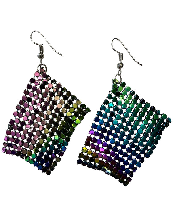 Glitzernde Regenbogen Ohrringe zum Disco Party Kostüm 414114 | Bunt