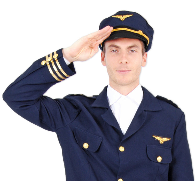 Piloten Kostüm "Robert "für Herren | Anzug mit Mütze Dunkelblau