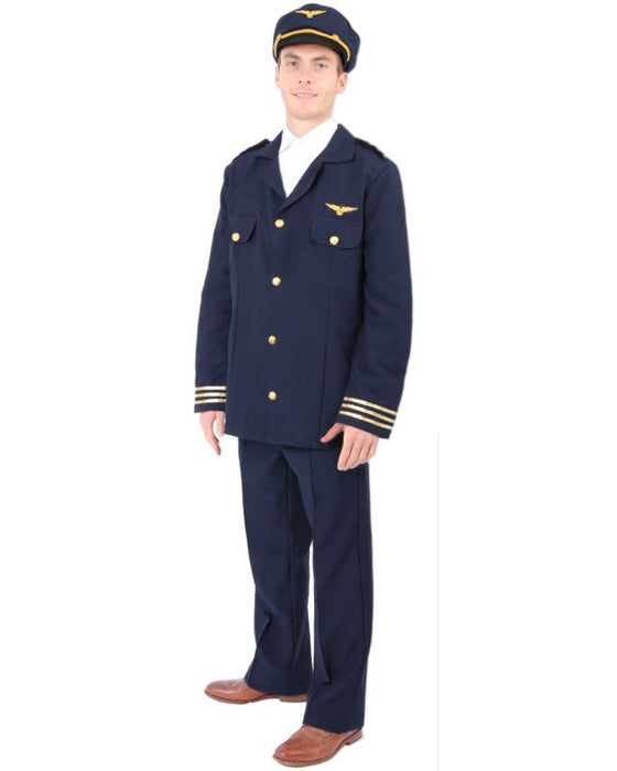Piloten Kostüm "Robert "für Herren | Anzug mit Mütze Dunkelblau