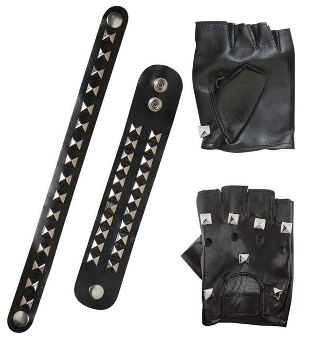 Biker Rocker Punker Set mit Nieten - Schwarz