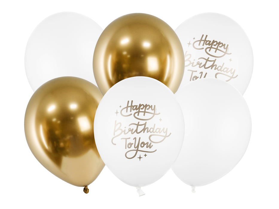 Latexballon Ø30cm "Happy Birthday" | 6 Stk. - Gold