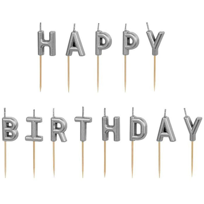 Geburtstagskerzen "Happy Birthday" 2,5 cm | Silber