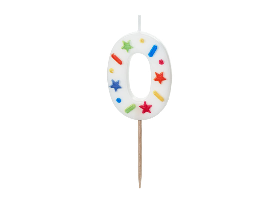 Kerzenzahl #0 | 5,5 cm Weiß Konfetti