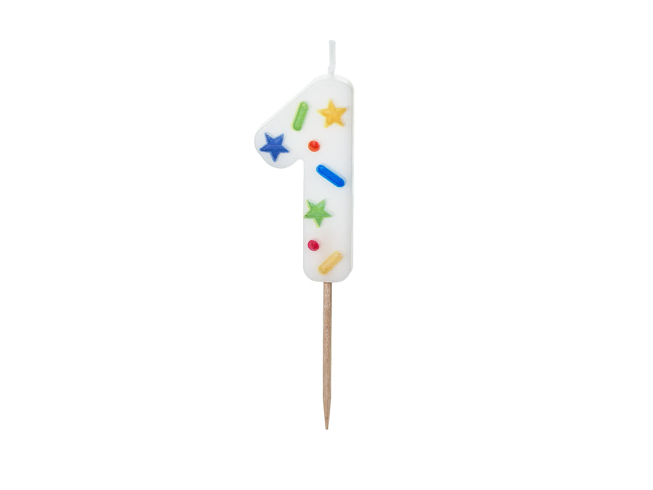 Kerzenzahl #1 | 5,5 cm Weiß Konfetti