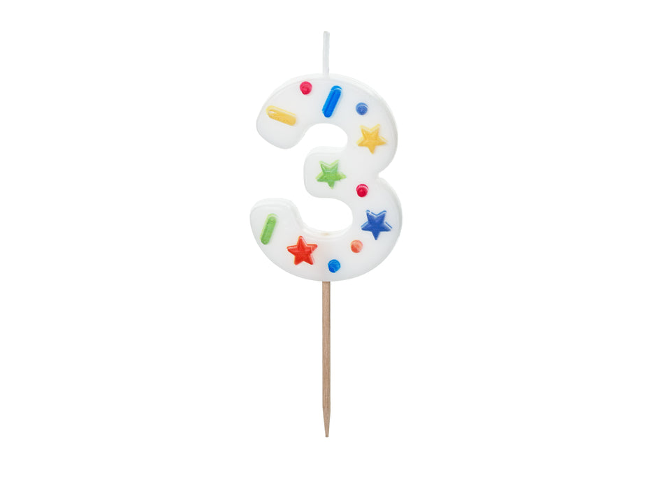Kerzenzahl #3 | 5,5 cm Weiß Konfetti