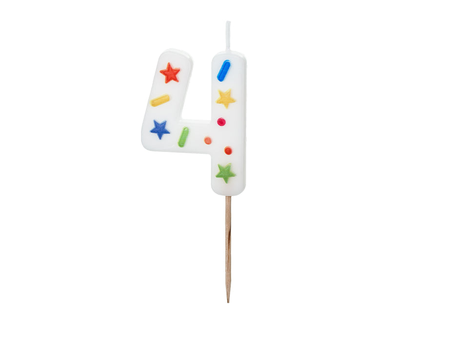 Kerzenzahl #4 | 5,5 cm Weiß Konfetti