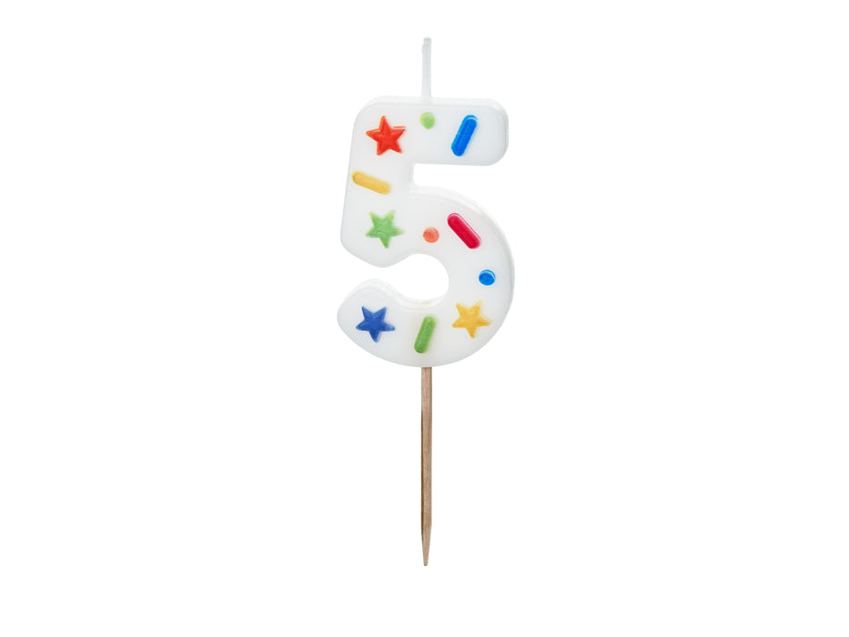 Kerzenzahl #5 | 5,5 cm Weiß Konfetti