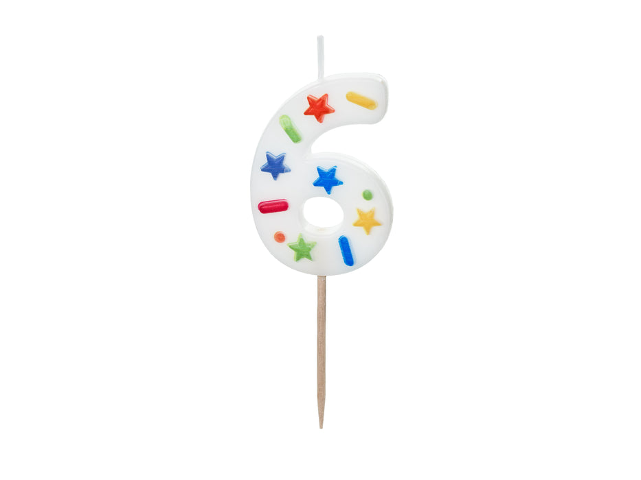 Kerzenzahl #6 | 5,5 cm Weiß Konfetti