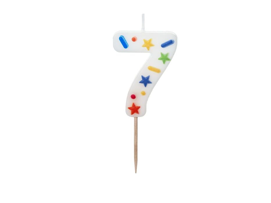 Kerzenzahl #7 | 5,5 cm Weiß Konfetti