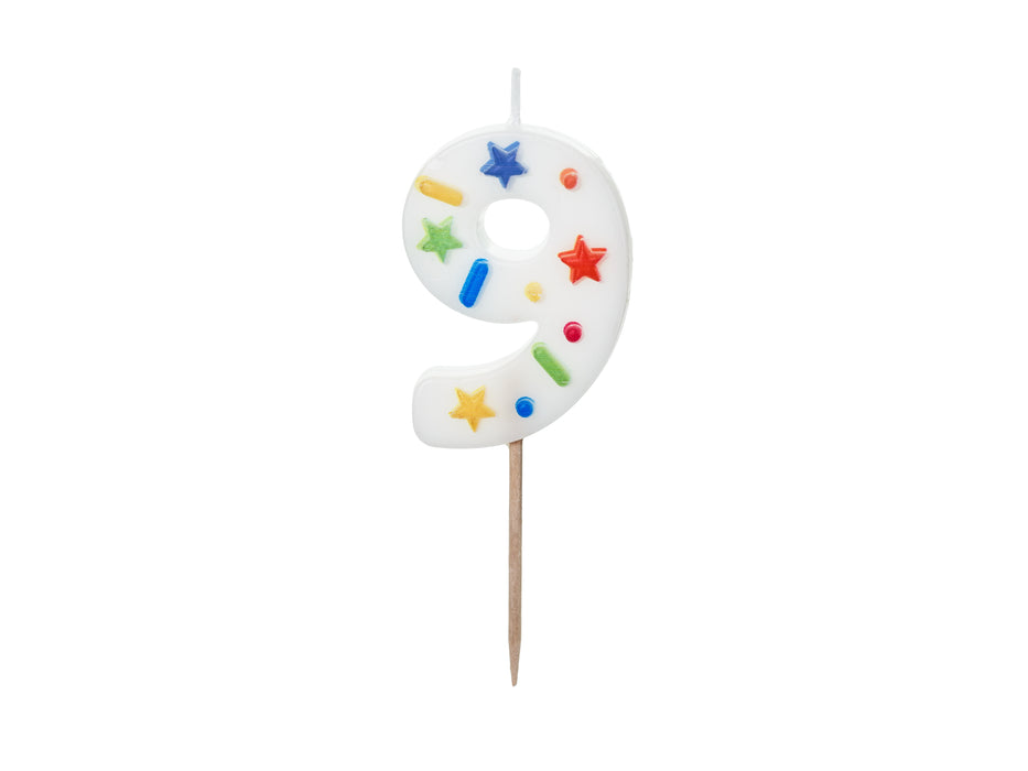 Kerzenzahl #9 | 5,5 cm Weiß Konfetti