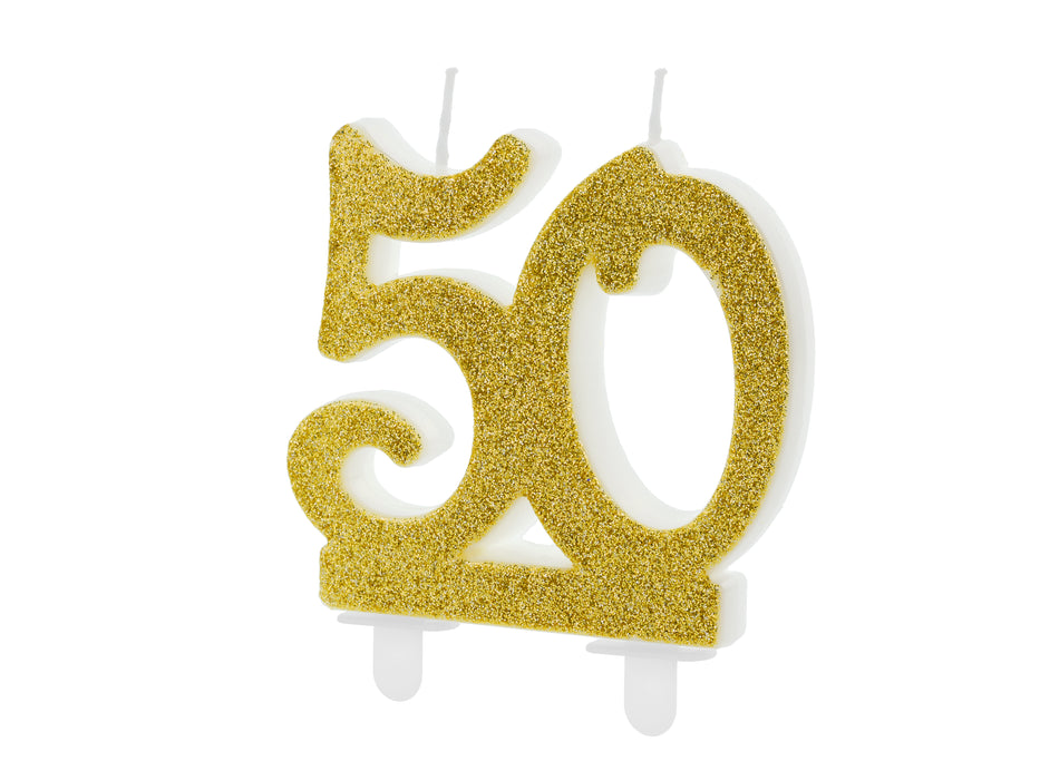 Geburtstagskerze Glitter Gold - 10 cm | Ziffer ''50''