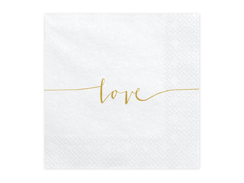 Servietten Love Weiß/Gold 33x33cm/20 St.