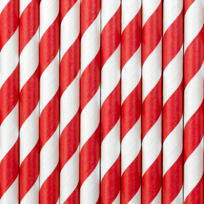 Strohhalm Papier Stripes 10Stk./195mm Rot