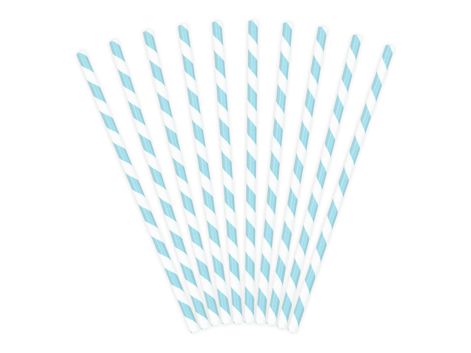 Strohhalm Papier Stripes 10Stk./195mm Hellblau
