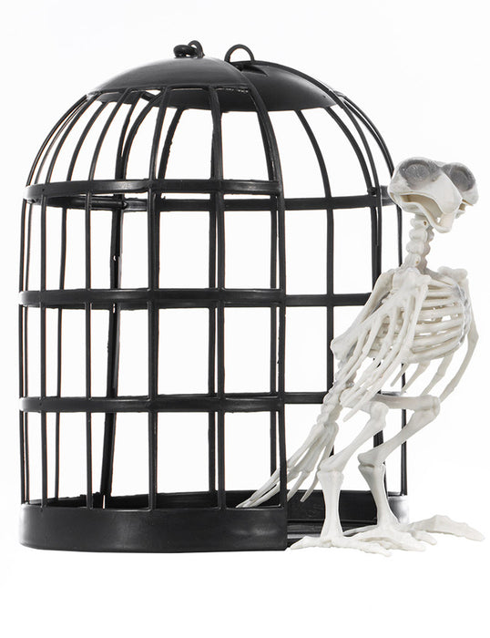Gruseliger Skelett Vogel im Käfig | Halloween Dekoration